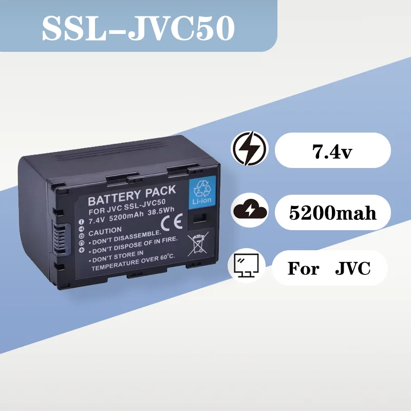 

High Capacity 7.4V 5200mAh SSL-JVC50 Battery Compatible With JVC GY-HMQ10 GY-LS300 Video Camera