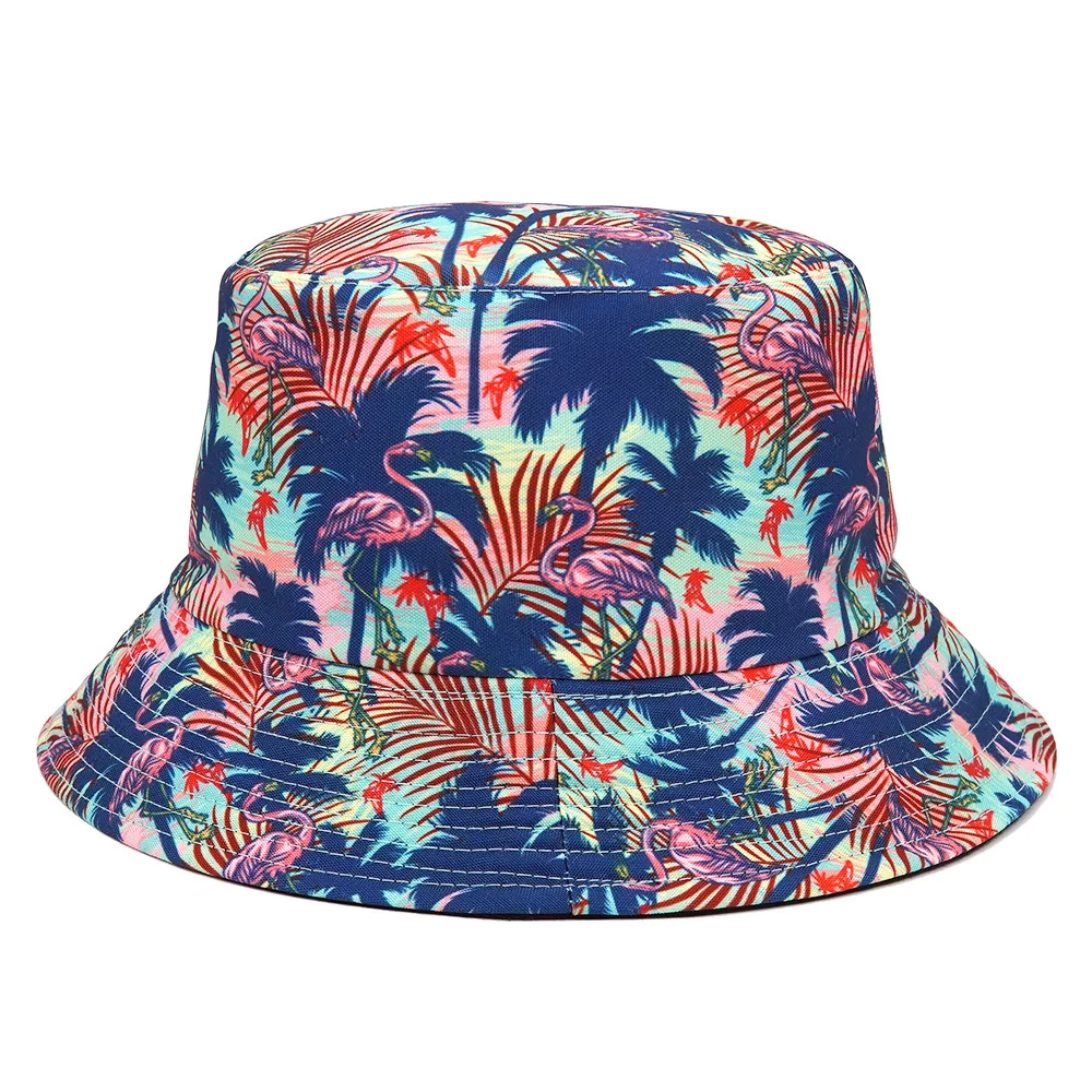 2024 Spring/Summer Coconut Tree Print Hat Holiday Sun-proof Bucket Hat Unisex Reversible Leisure Fisherman Cap