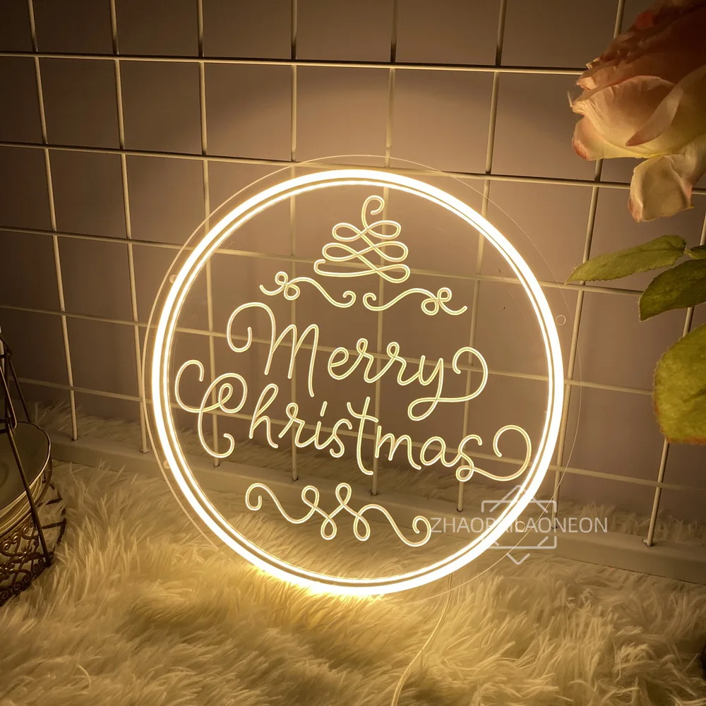 Merry Christmas Neon Lights 3D Engraved Neon Sign Led Lights Christmas Decoration Room Bedroom Decor Party Wall Neon LED Sign