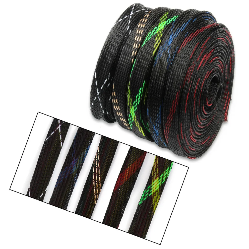 10M 10mm PET Expandable Cable Sleeve Nylon Braided Sleeving Mesh Shock Wire Wrap Gland Sheath Cable Protecting