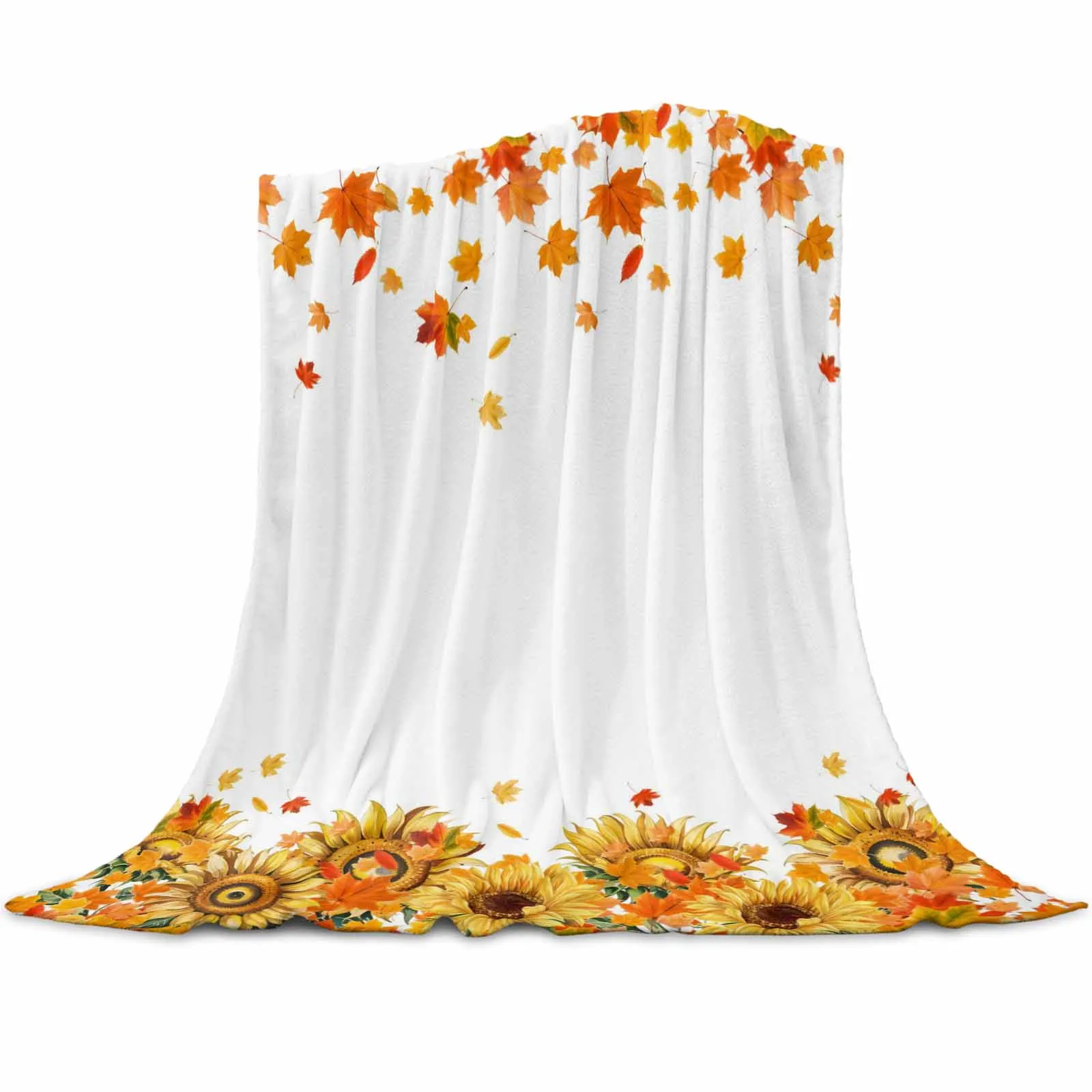

Watercolor Sunflower Maple Leaf Throws Blankets for Sofa Bed Winter Soft Plush Warm Family Friends Holiday Gifts