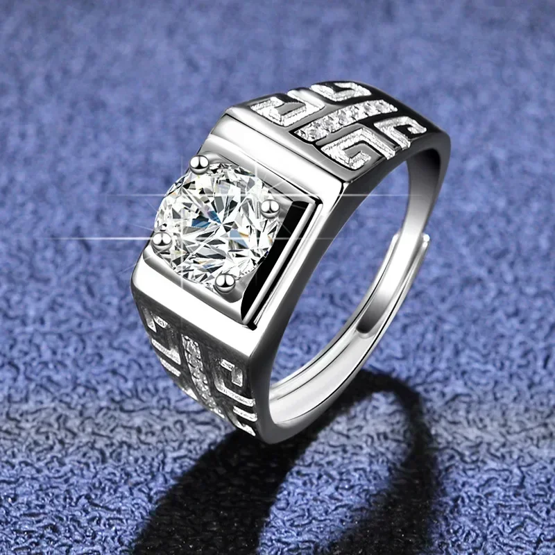 

Beautiful Certified 1CT Moissanite Diamond Men's Wedding Rings Pure Platinum Pt950 Statement Birthday Jewelry Gift For Men