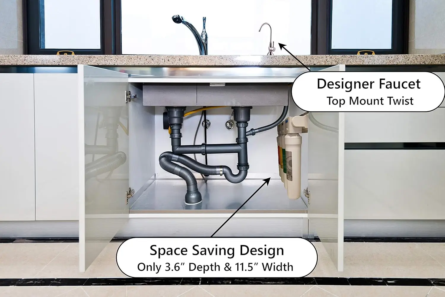 4 Stage Reverse Osmosis System Module with Built-In Check Valve Shutoff, Four Easy Push Button Filters, Sediment Filter