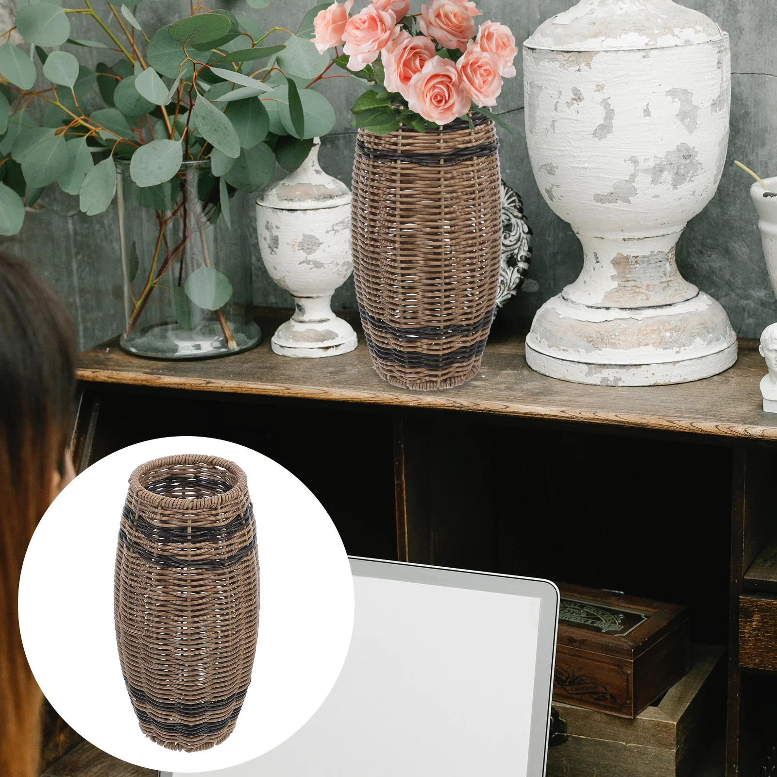 

Woven Vase H made Braided Flower Basket Decorative Imitation Rattan Vases for Home Garden Creative Simple Elegant