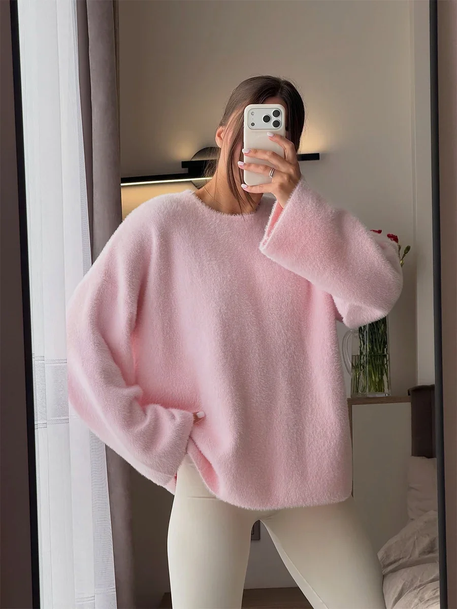 Wolfeel Women's Autumn and Winter New Loose Solid Color Soft Lazy Style Temperament Thick Knitted Fashionable Jacket Sweater