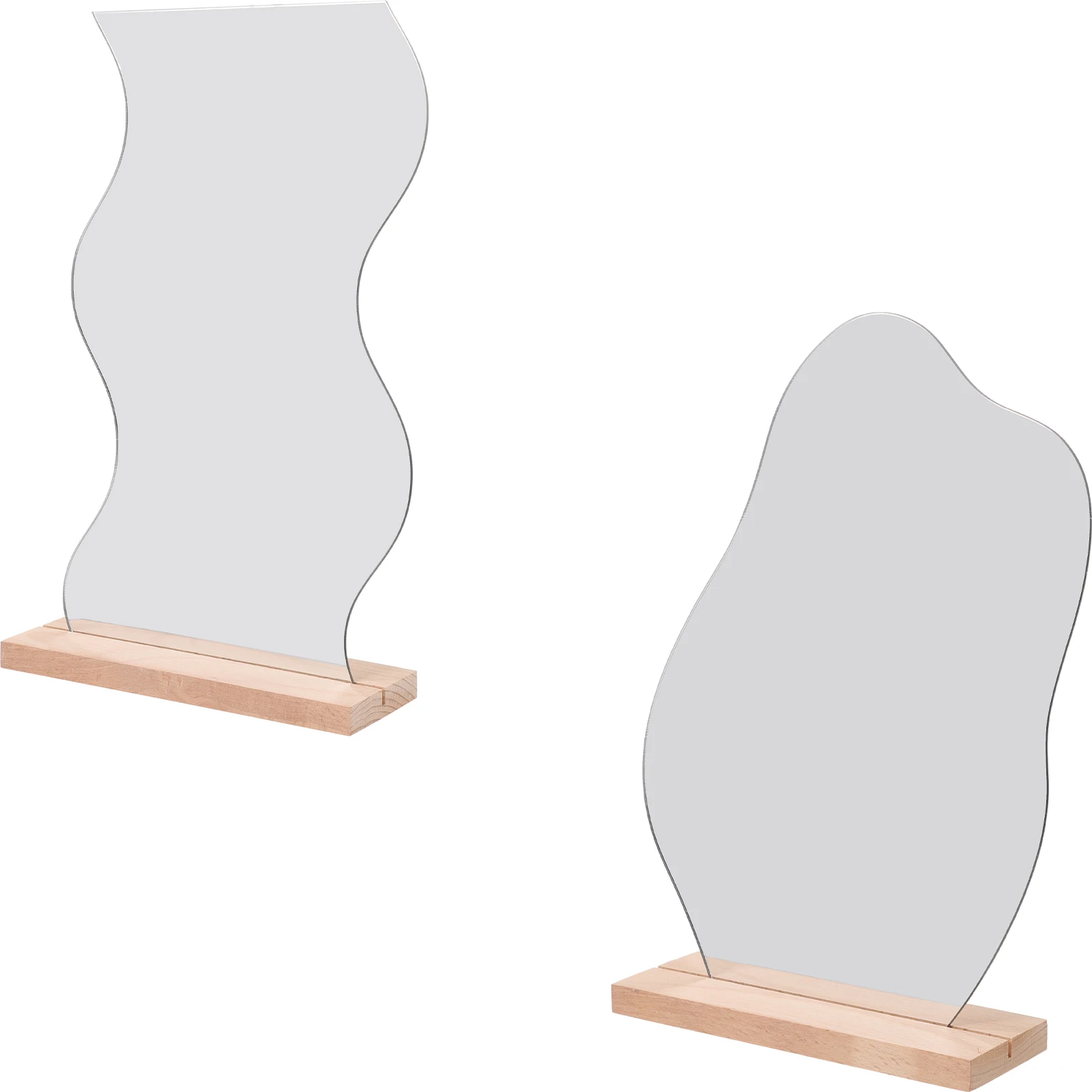 2 個の化粧鏡デスクトップフレームレス美的ミラー木製ベース安定した小さなドレッサー化粧鏡寝室用