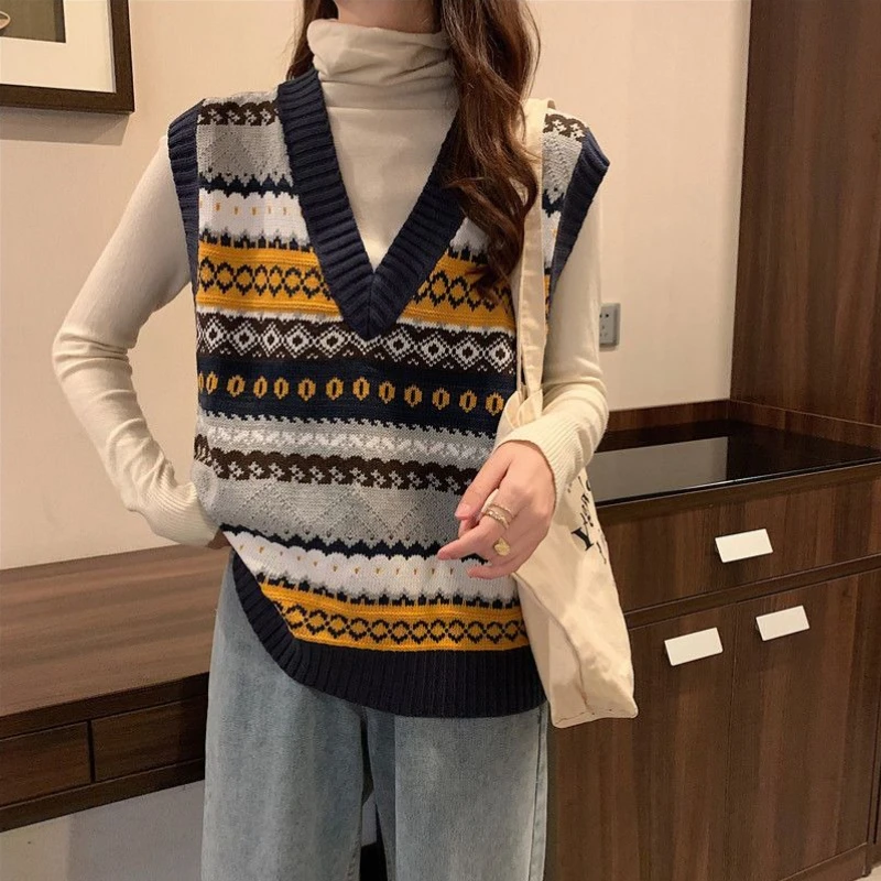

Jacquard Female Sweater Waistcoat New In Clothing Promotion Vintage Classic For The Trip Wool Warm Pullover Women's Knitted Vest
