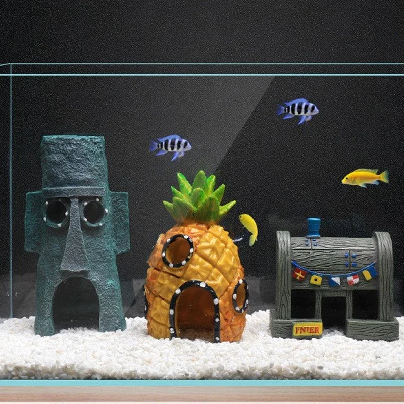 Fish Tank Aquarium Landscaping Decoration Mini Landscape Cartoon Pineapple House Resin Ornaments Floating Home Ornaments