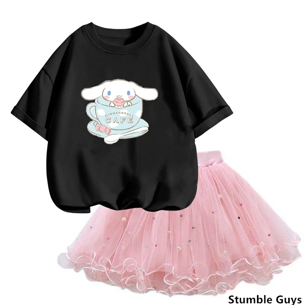 2024 Girls Clothes Set Short Sleeve Princess T Shirt and Skirt 2 Pcs Clothing Suit Cute Cinnamoroll Outfits for Kids Clothes