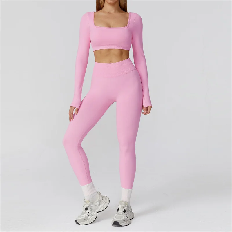TRY TO BN Chándal sin costuras para mujer, conjunto de gimnasio, mallas deportivas de manga larga, entrenamiento, correr, trajes de dos piezas, ropa de Yoga