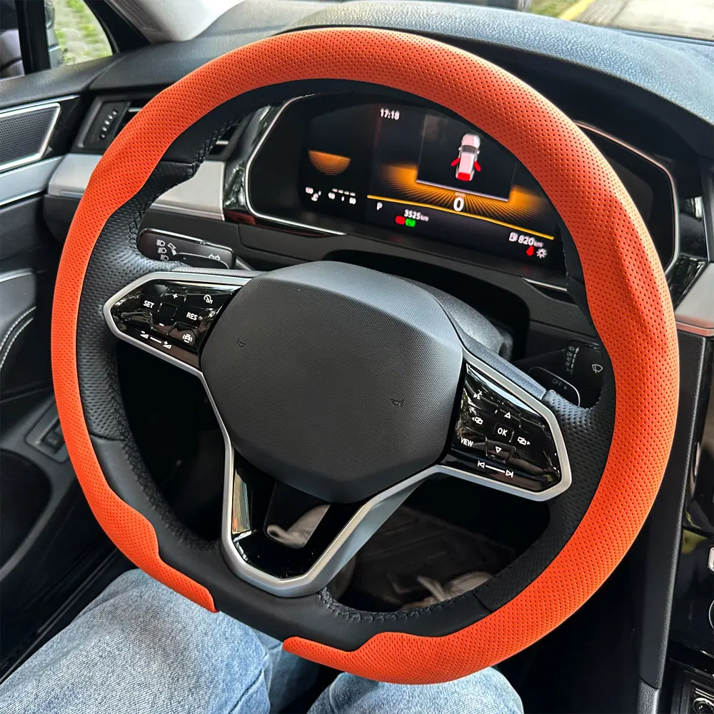Leder D-Cut Auto-Lenkradbezug Ultra-Dünn Atmungsaktiv Rutschfest D-Form Sport Auto-Lenkradschutz Zubehör – Detail 4