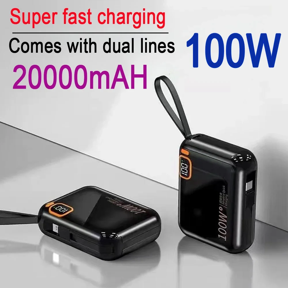 Mini 100W Super Fast Charging 20000mAh Comes with Cable, Large Capacity Power Bank Portable Apple Huawei Universal