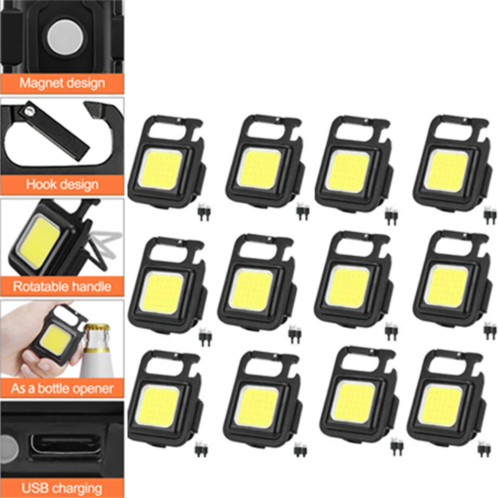 

4/8/12pcs Mini Rechargeable COB LED Keychain Flashlight Magnetic Work Light 4 Modes for Camping Hiking Repair Emergency Use