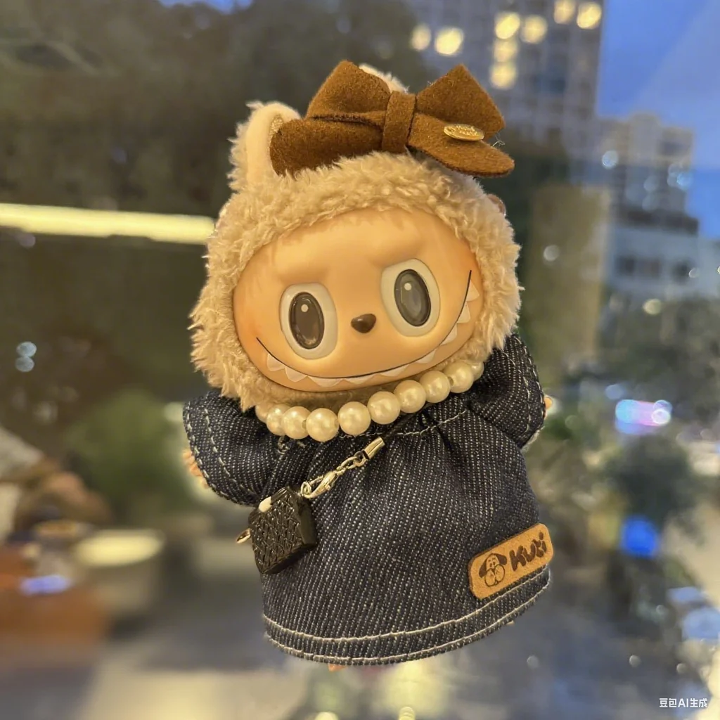 

Clothes For Labubu Dark Blue Denim Dress With Small Bag Set Clothing Accessories Suitable For 15 Cm 17 Cm 1st To 3rd Generation