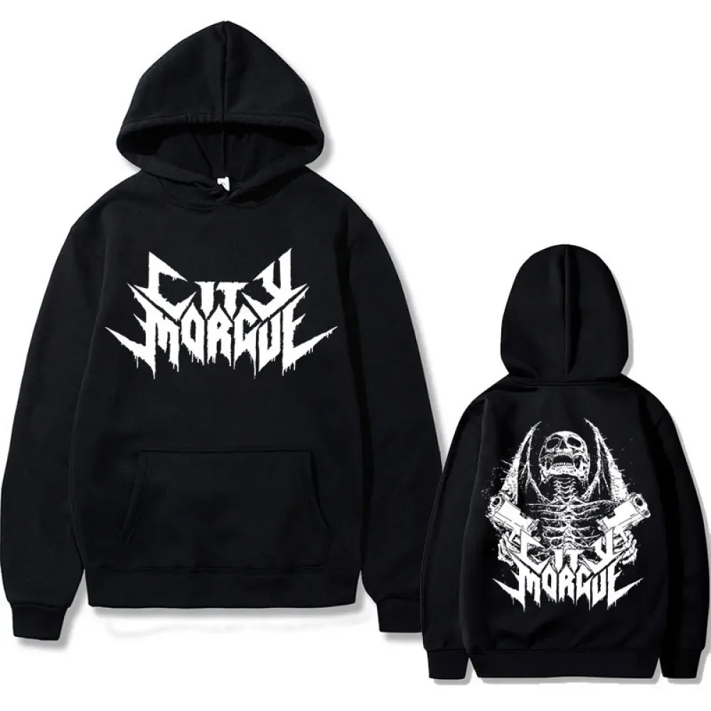 Rapper Zillakami Sosmula City Morgue Double Sided Print Hoodie Skeleton Graphic Sweatshirt Men Women Oversized Hip Hop Hoodies