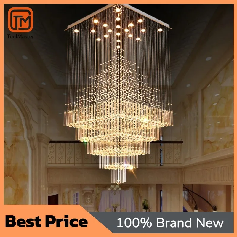 

【Hot Sale】Hotel Luxury Custom Crystal Chandeliers Home Living Room Modern Square LED Staircase Chandelier