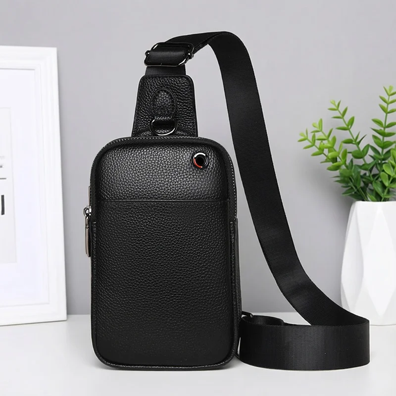 genuine-leather-men's-crossbody-chest-bag-motorcycle-style-casual-leisure-commuting-waterproof-mobile-phone-bag-with-earphone