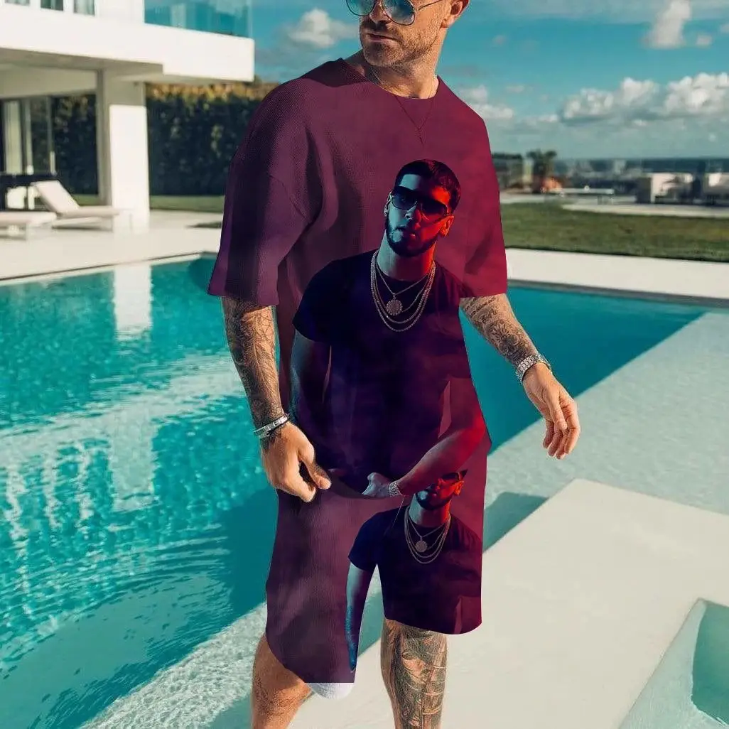 

2025 Summer New Men's suit: 3D printed fashion sportswear T-shirt and shorts by Rapper, 2 men's street sportswear