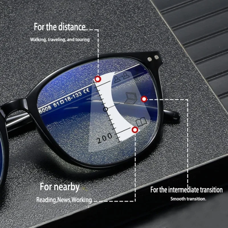 Progressive multifokale Lesebrille für Damen und Herren, Anti-Blaulicht, einfach weit und nah aussehen, +1,0 bis +4,0 Hyperopie
