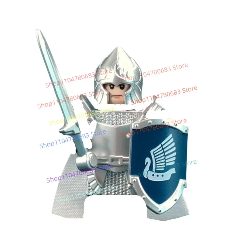 MOC اللبنات فارس الجندي شخصية صغيرة مع السيف والدرع الملحقات نموذج تحصيل عرض لعبة هدية