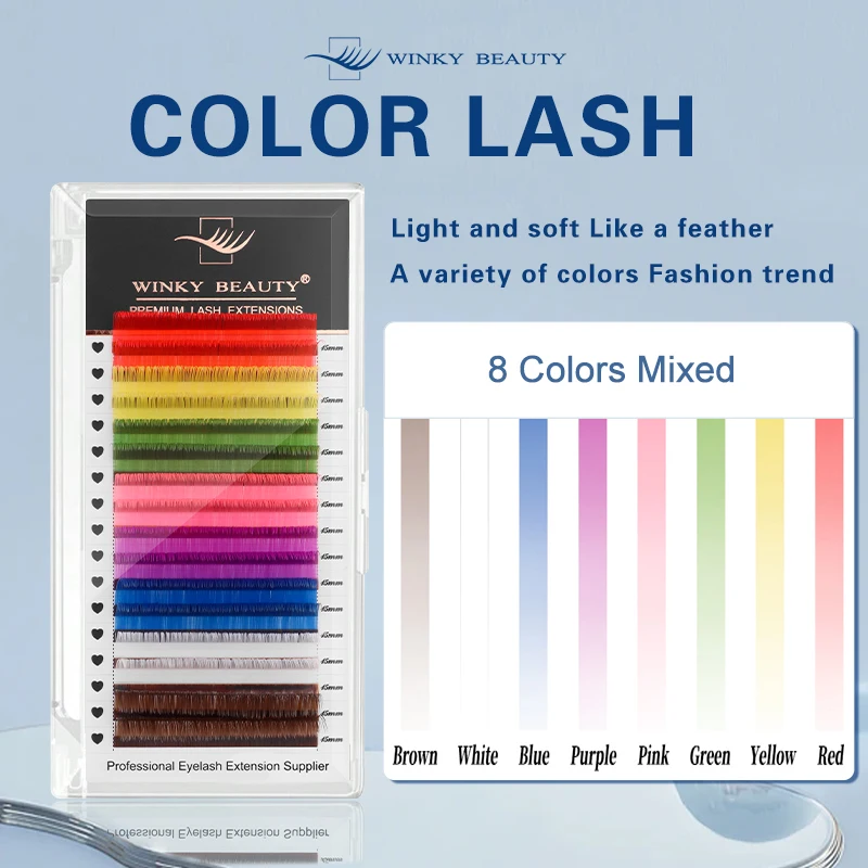 

winky beauty 16rows 8 Colors Mixd Eyelashes Make up High Quality Soft Natural Synthetic Mink Rainbow Eyelash Extension Supplies