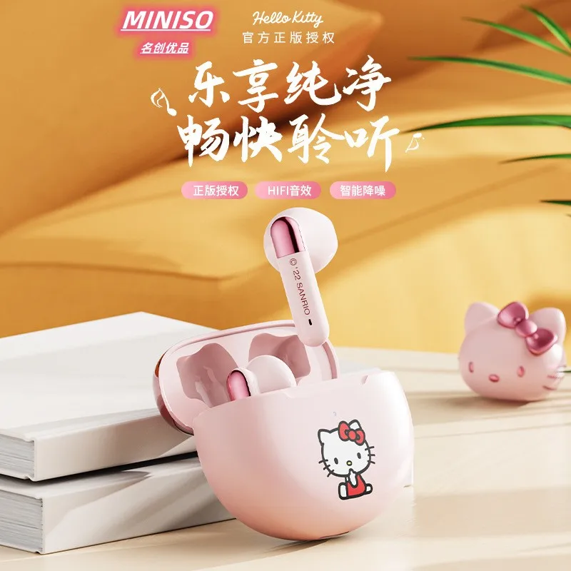 Miniso Sanrio Peripheral Kitty White Hello Kitty Bluetooth Headset Wireless Noise Reduction In-Ear Girls Cute Birthday Gift