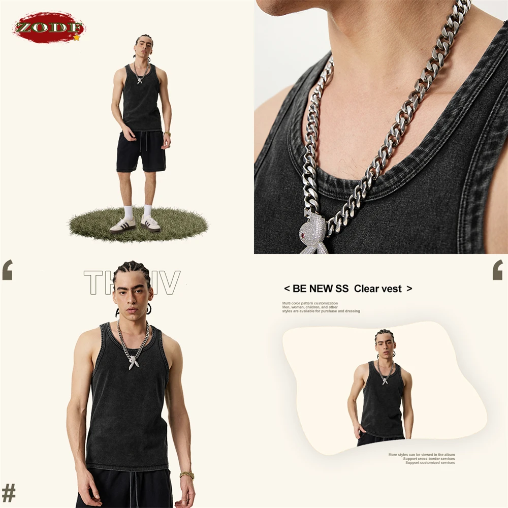 ZODF Retro 2025 Men Summer Washed Tank Tops Unisex Casual 315gsm Sleeveless Tops Sport TEE Vest Streetwears HY0980