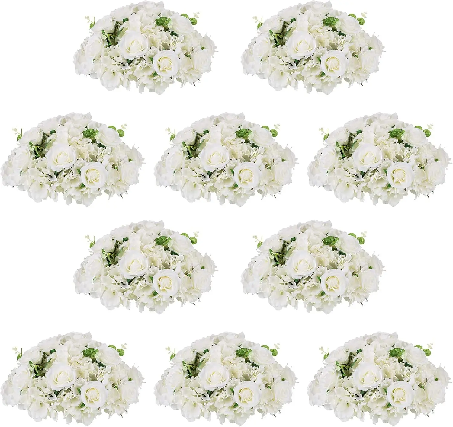 HOT Flower Ball Arrangement Bouquet - 10 Pcs 15.7 inch Diameter White Fake Flowers Roses Balls for Centerpieces Tables