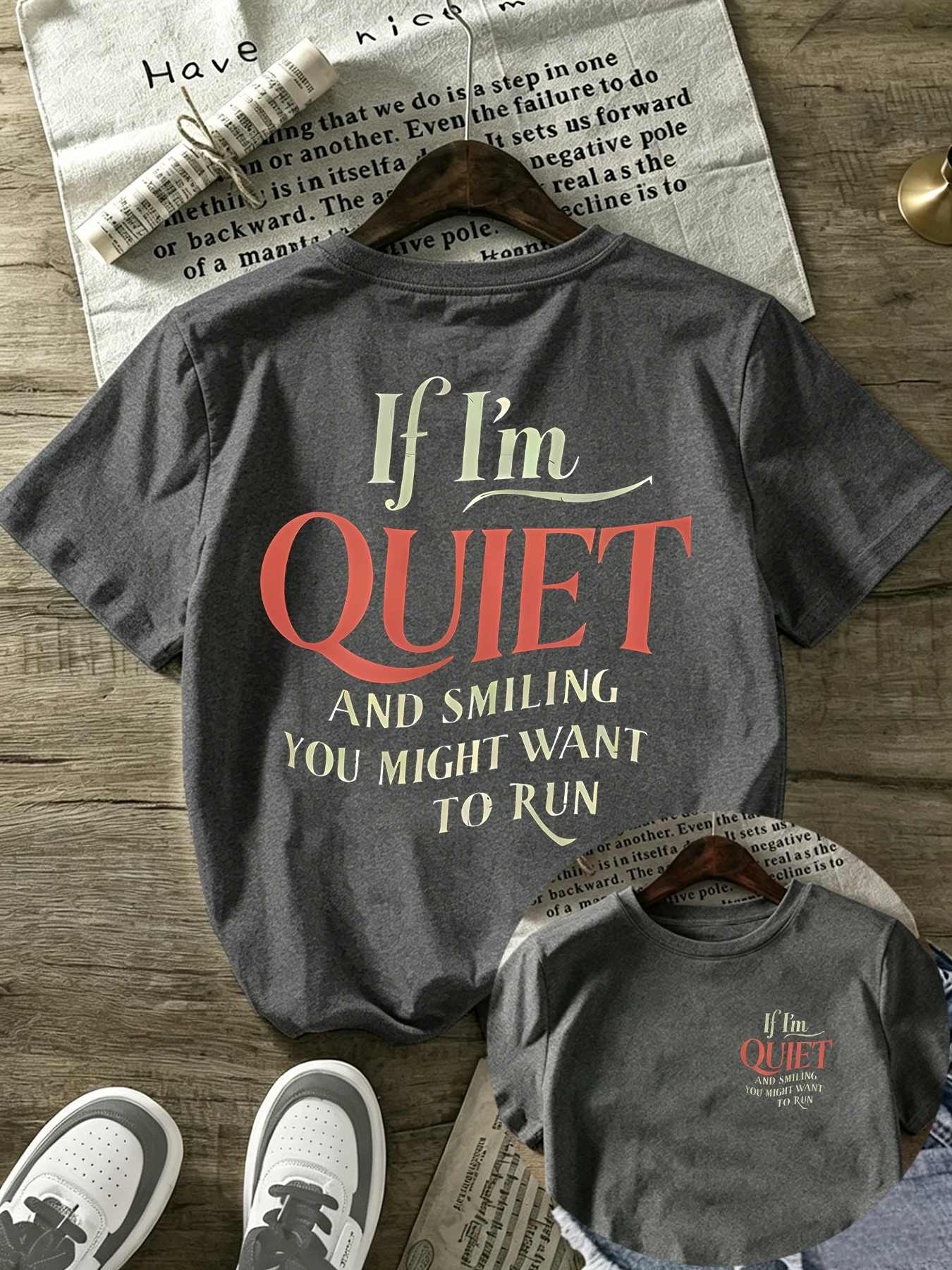 Double-printed funny English slogan round-neck short-sleeved T-shirt for girls