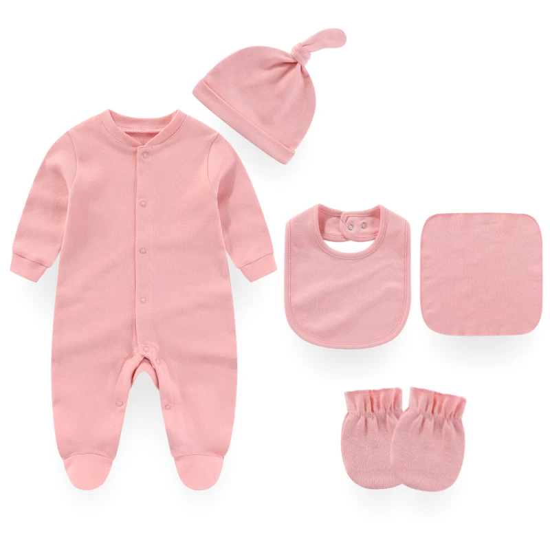 Solid Color Pajamas Sets 5 Pieces New Born Jumpsuit Cotton Baby Girl Clothes Spring Unisex Romper Baby Boy Clothes Autumn