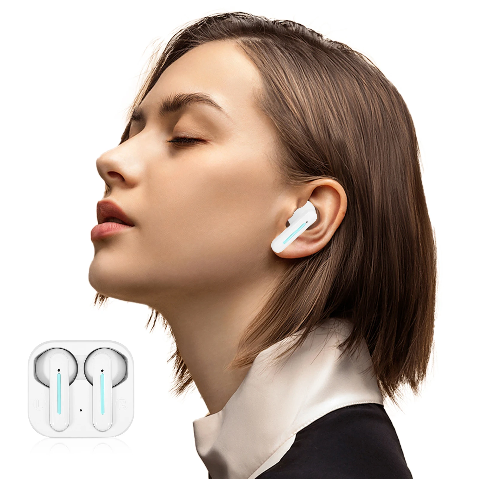 

1 set 1 Set Wireless Earbuds Headphones Noise Cancelling Stereo Sound Work Out Running Sports Portable Earphones