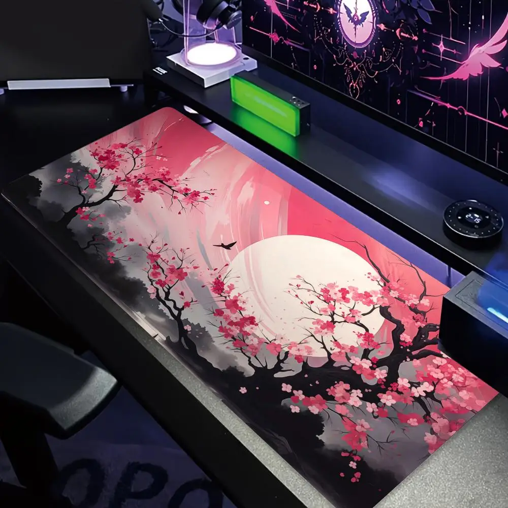 الوردي تحت عنوان زهر الكرز مشهد كبير ماوس الوسادة حصيرة مكتبية الألعاب الحصير عدم الانزلاق مخيط حافة لوحة المفاتيح ماوس مكتب البساط