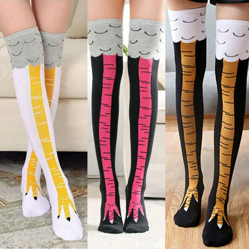 

Funny Chicken Paws Feet Socks Women Long Socks Leg Warmers Cute 3D Print Chicken Foot Over Knee Socks Stockings Personality