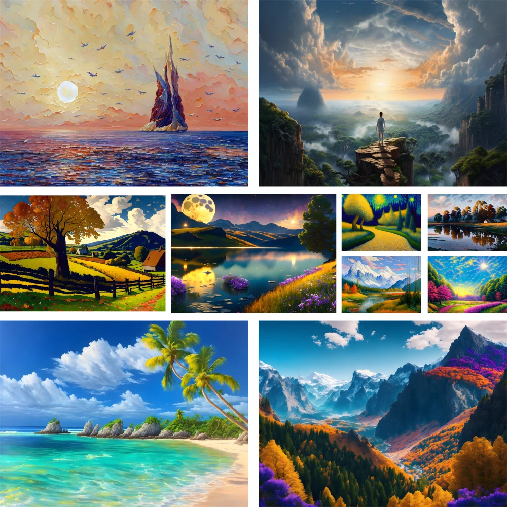 Landscape Beautiful World Coloring By Numbers Painting Kit Oil Paints 50*70 Oil Painting Handmade For Adults Wall Art Handicraft