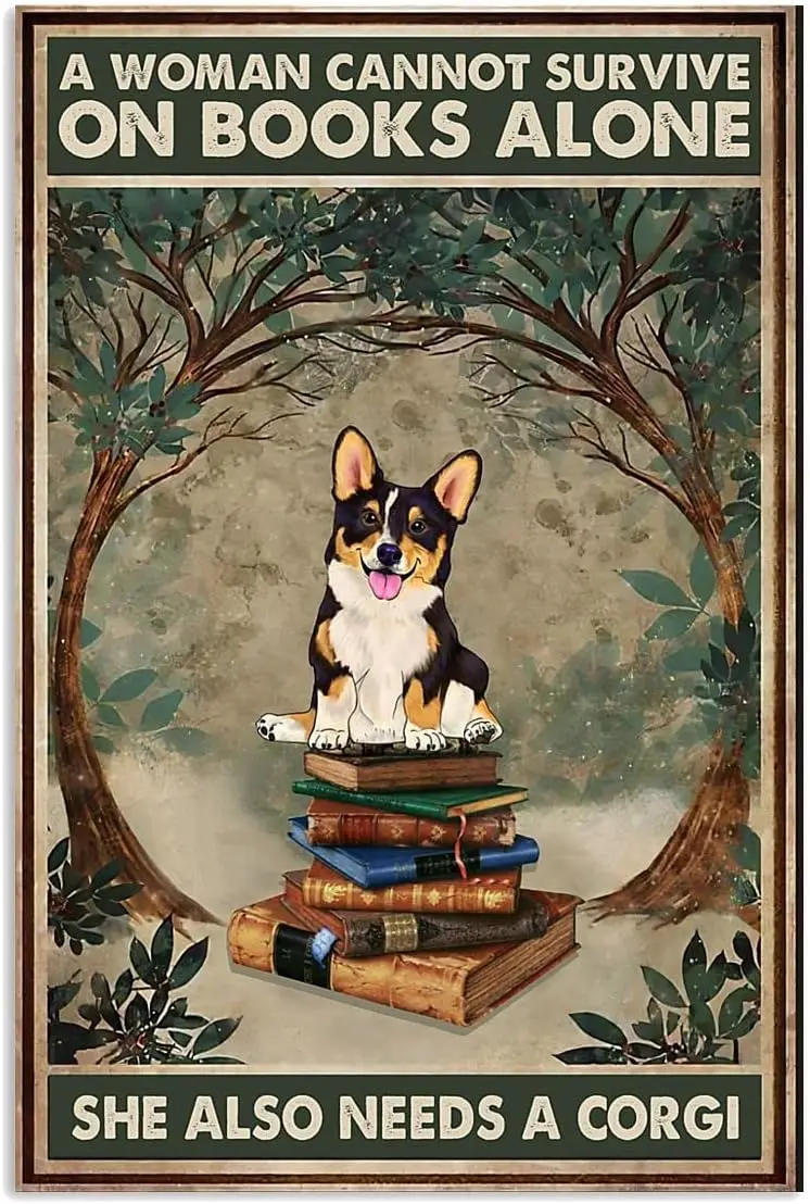Love Tricolor Corgi and Books Retro Metal Tin Signs Vintage Aluminum Sign For Home Room Metal Decor 8x12 Inch sign