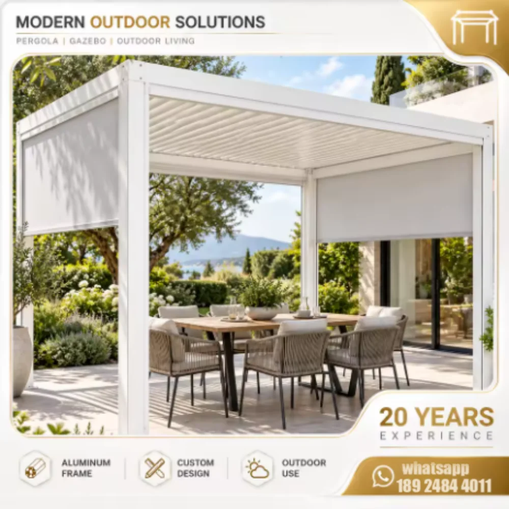 Aluminum Pergola Bioclimatic Waterproof Adjustable Louver Roof Weatherproof Sunshade Gazebo Pavilion for Outdoor Patio