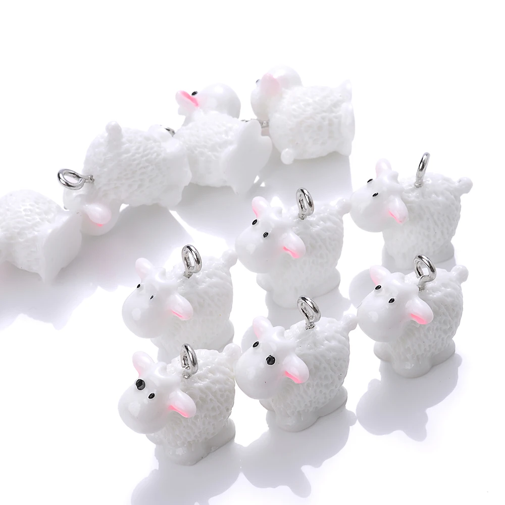 iYOE 5pcs 17x12mm Sheep Resin Charms White Cute Animal Charms For DIY Jewelry Supplies Handmade Necklace Earring Key Ring