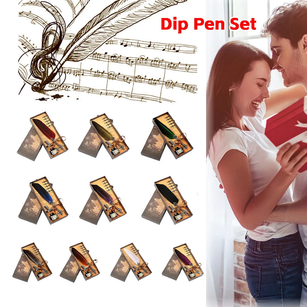 

Retro Feather Dip Pen Creative Metal Signature Fountain Pen Writing Office Cute Gift Stationery