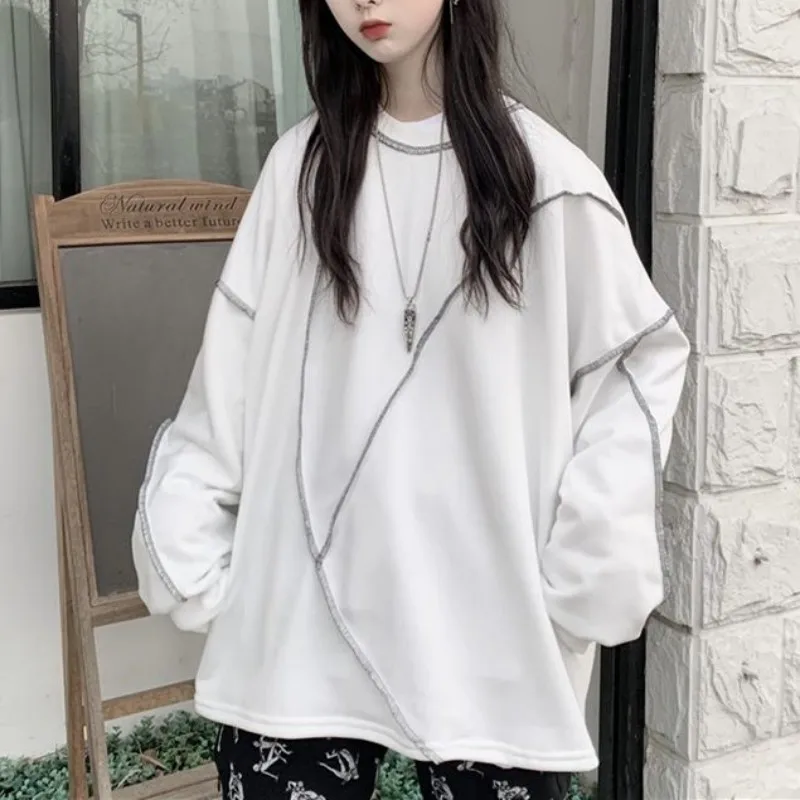 Hoodies Harajuku BF Style Black Hip-hop Chic Teens Sweatshirts Autumn Trendy All-match Daily Simple Womens Streetwear DF4940