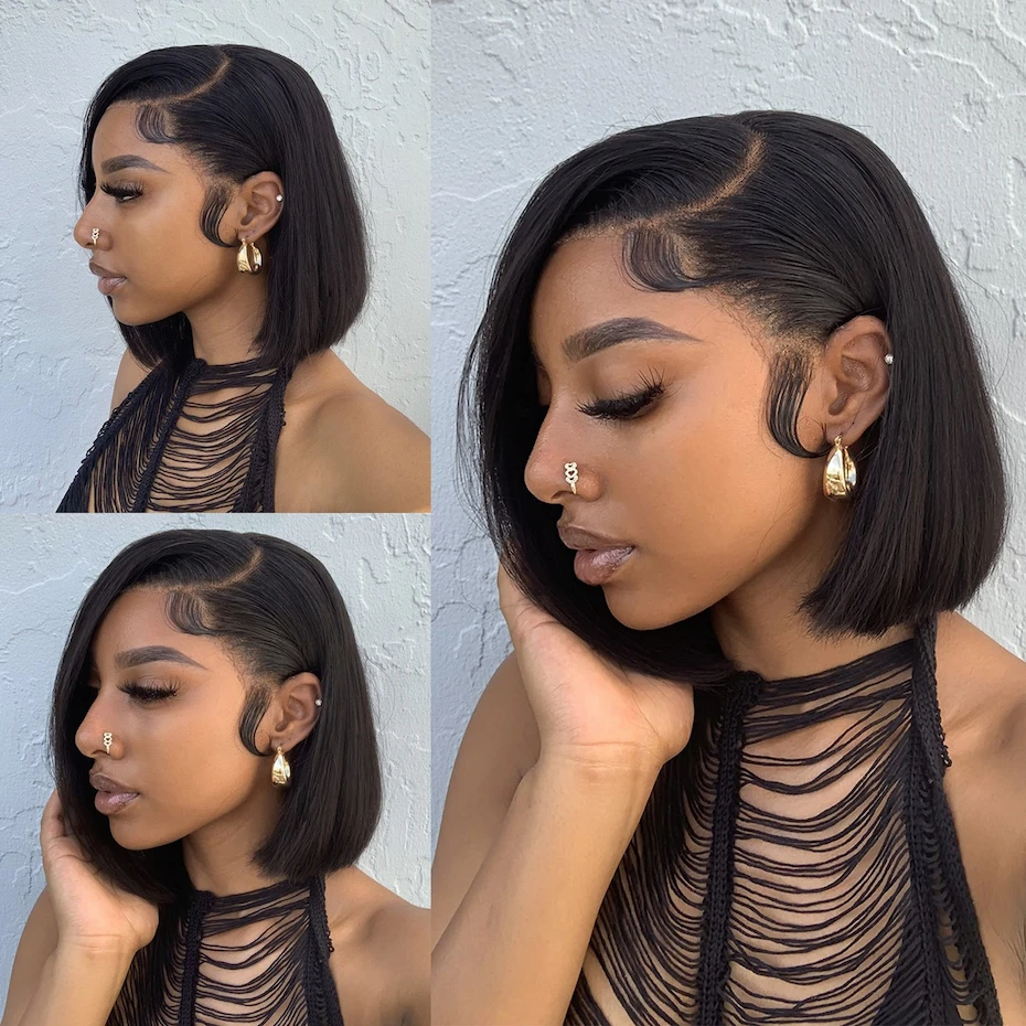 8 10inch 13x6 13x4 Lace Frontal Wigs Real 300 Density 100% Human Hair Beginner Friendly Bone Straight Double Drawn Short Bob Wig