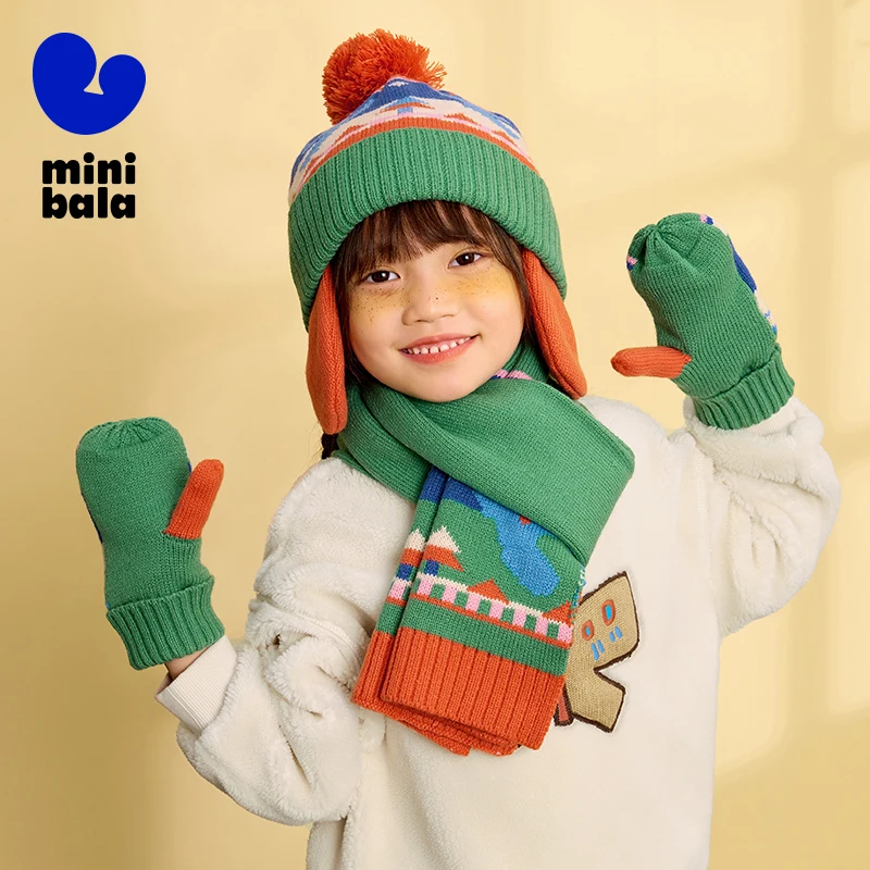 Mini Bala Kids Hat Scarf Gloves Set 2025 Winter Warm Thick 3-Piece Accessory Kit