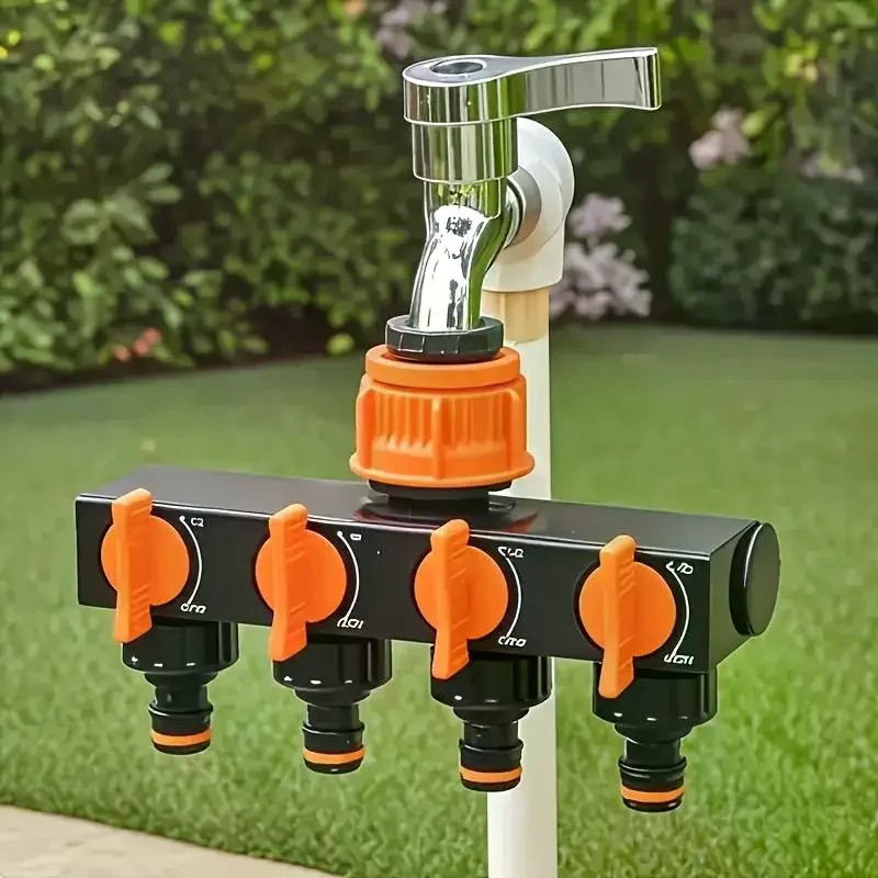 Garden Hose Pipe Splitter 4-Way Faucet Diverter Tap Hose Connector Splitter Four Independent Switches For Home Lawn Irrigation