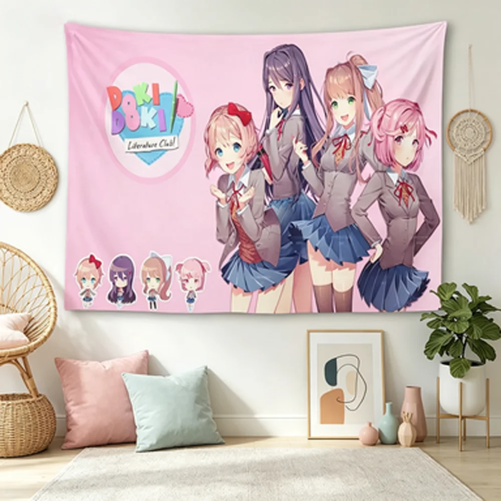 DDLC Characters Anime Tapestry Cute Wall Art for Home And Room Decorations - Ideal for Fans of Anime