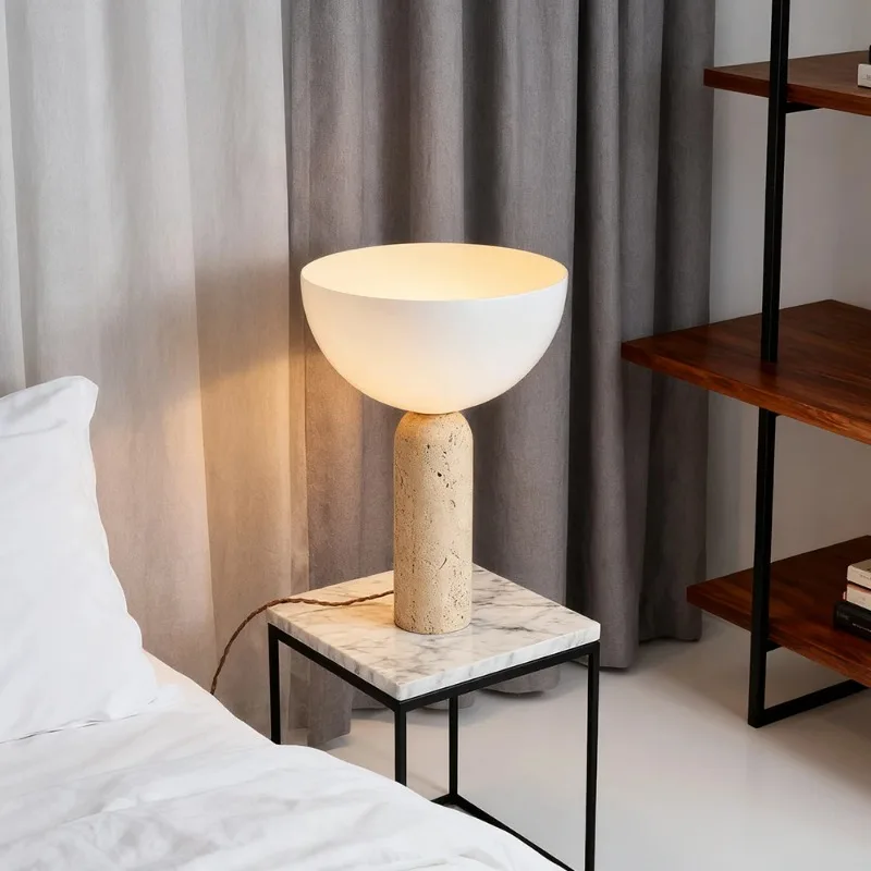 Danish Design Travertine Mushroom Table Lamps Modern Desk Bedside Reading Light Living Room Office Bedroom Stone Glass Lighting