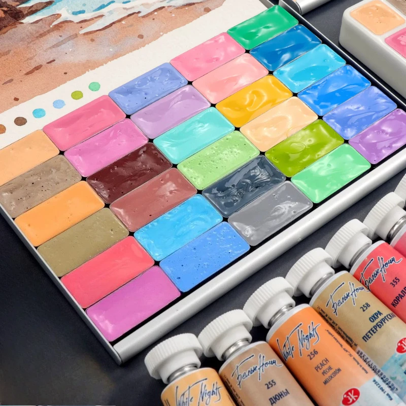 White Nights Candy Color Watercolor Half Pan Magnetic TN Box Travel Portable Macaron Watercolor Pigment for Sketch Art Supplies