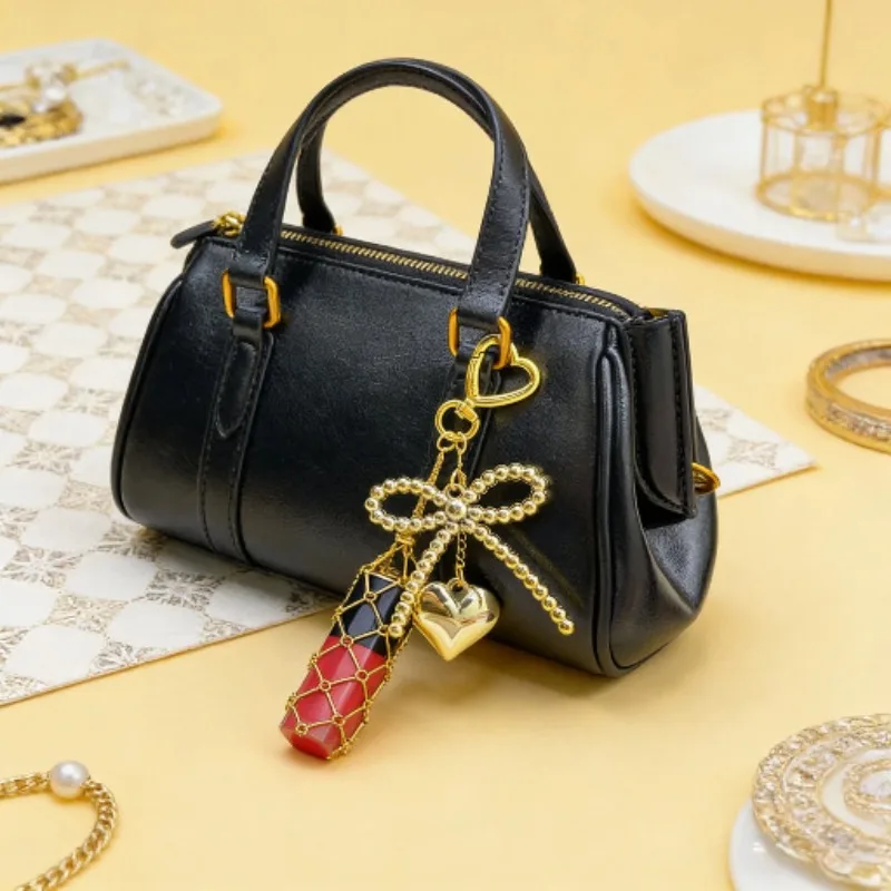 10PCS Large Bow Love Pendant Lipstick Storage Pocket Sample Liquid Foundation Hand Woven Mesh Pocket Key Chain
