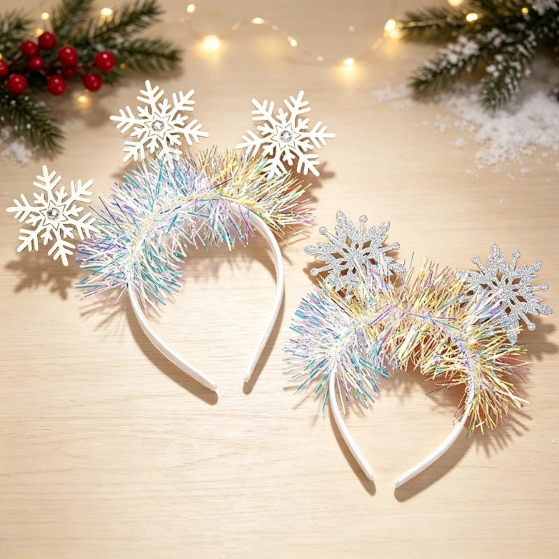 Christmas White Snowflake Sequin Decor Headband Snowflake Shape Hair Hoop Carnivals Headpiece Prom Cosplay Props New Year Decor