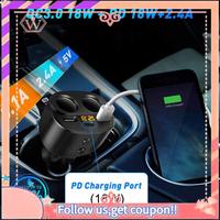 A88U-Car Charger QC 3.0 2 Sockets Splitter Adapter Dual USB PD 18W With LED Voltage Display For Car Phone GPS Dash Cam