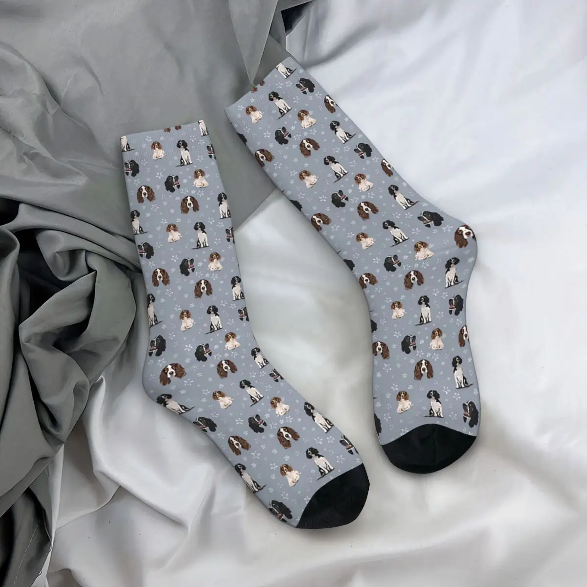 Chaussettes vintage unisexes The Springer Spaniel pour hommes, chaussettes pour hommes, chaussettes d'équipage drôles, motif imprimé Harajuku, cadeau pour garçons, Hip Hop, Blue Elin