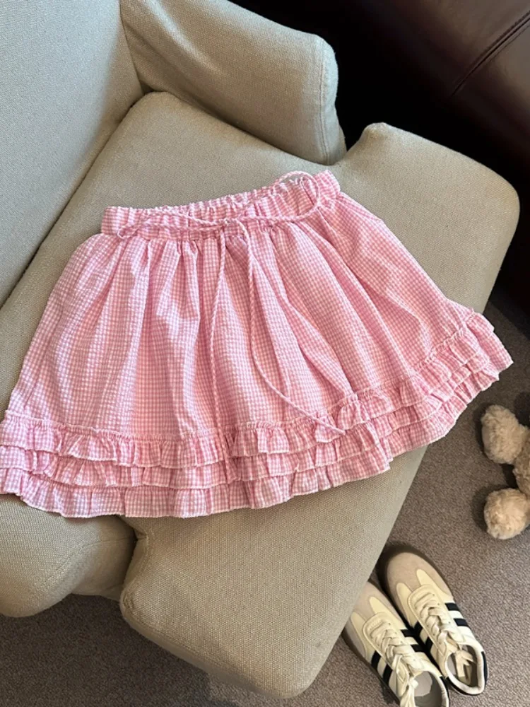 

Новая летняя корейская юбка трапециевидной формы в клетку Sweet Gingham Faion Design, утягивающая трикотажная юбка-миди с поясом и высокой талией